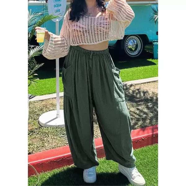 CHARTOU Boho Wide Leg Palazzo Pants for Women Casual Drawstring Pants Beach Flowy Summer Pants Gauze Lounge