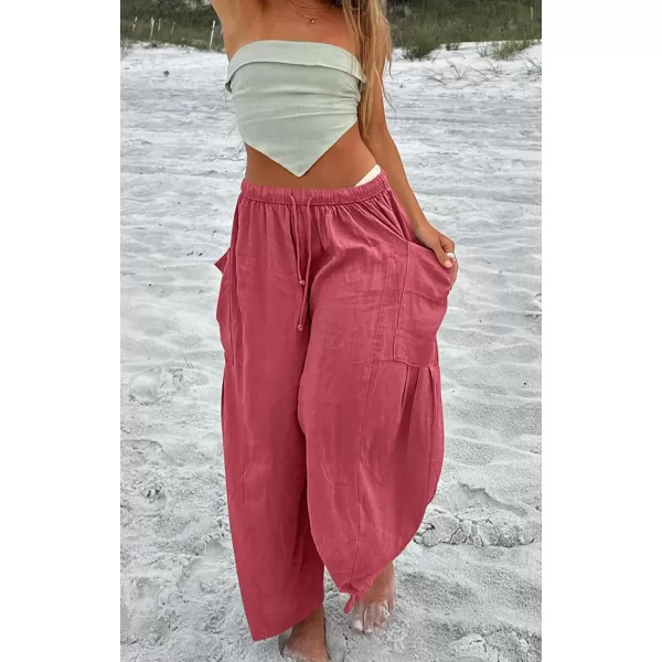 CHARTOU Boho Wide Leg Palazzo Pants for Women Casual Drawstring Pants Beach Flowy Summer Pants Gauze Lounge
