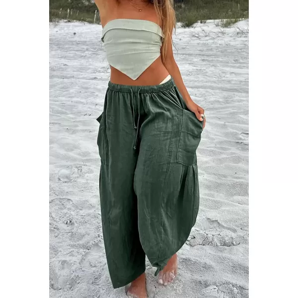 CHARTOU Boho Wide Leg Palazzo Pants for Women Casual Drawstring Pants Beach Flowy Summer Pants Gauze Lounge