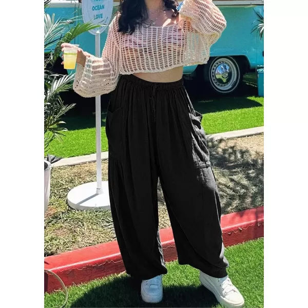 CHARTOU Boho Wide Leg Palazzo Pants for Women Casual Drawstring Pants Beach Flowy Summer Pants Gauze Lounge