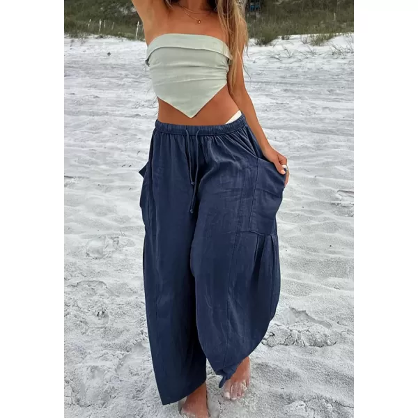 CHARTOU Boho Wide Leg Palazzo Pants for Women Casual Drawstring Pants Beach Flowy Summer Pants Gauze Lounge