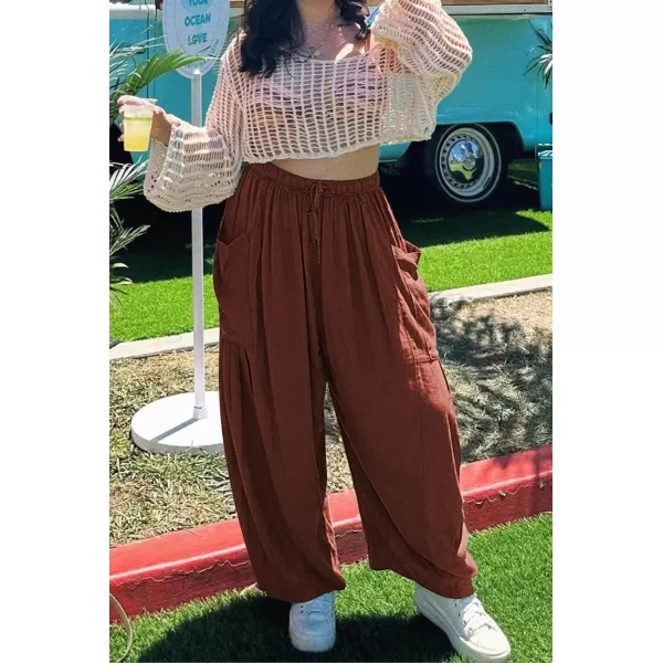 CHARTOU Boho Wide Leg Palazzo Pants for Women Casual Drawstring Pants Beach Flowy Summer Pants Gauze Lounge