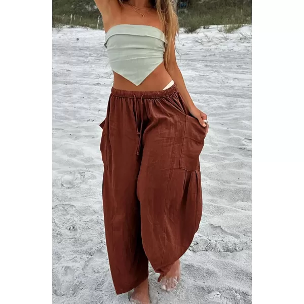 CHARTOU Boho Wide Leg Palazzo Pants for Women Casual Drawstring Pants Beach Flowy Summer Pants Gauze Lounge