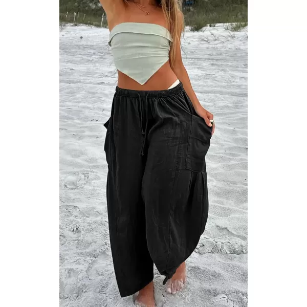 CHARTOU Boho Wide Leg Palazzo Pants for Women Casual Drawstring Pants Beach Flowy Summer Pants Gauze Lounge