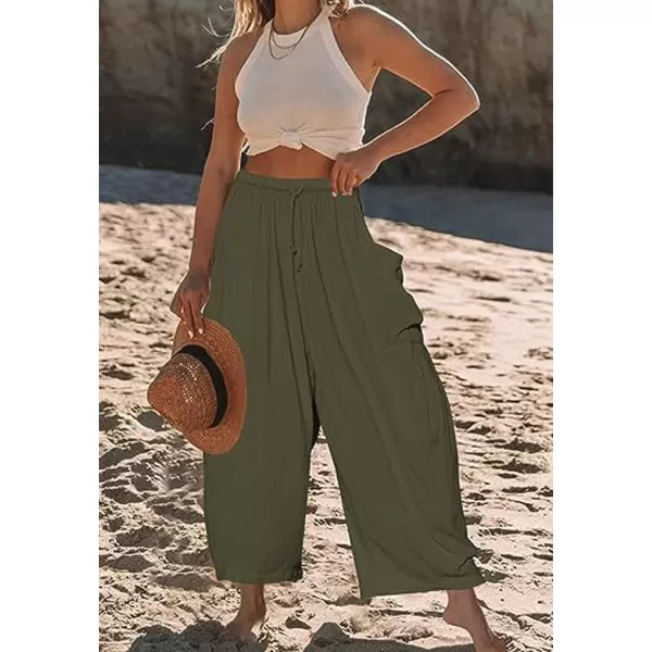 CHARTOU Boho Wide Leg Palazzo Pants for Women Casual Drawstring Pants Beach Flowy Summer Pants Gauze Lounge