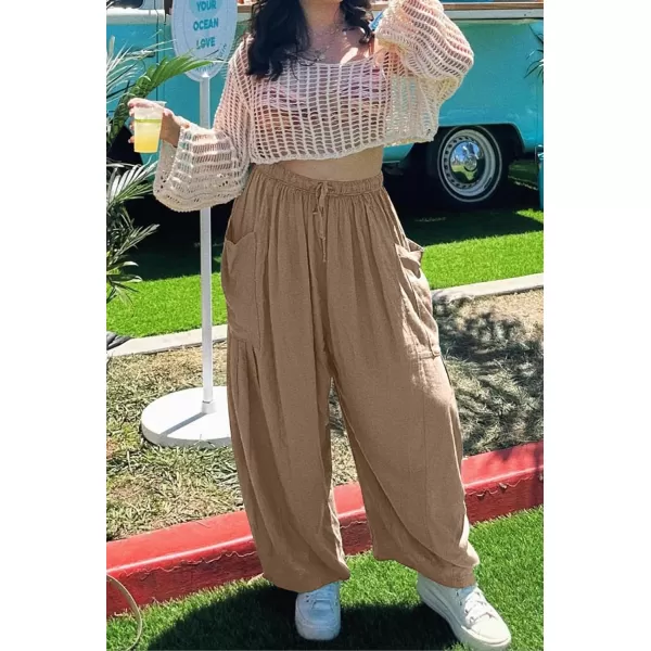 CHARTOU Boho Wide Leg Palazzo Pants for Women Casual Drawstring Pants Beach Flowy Summer Pants Gauze Lounge