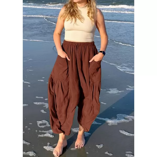 CHARTOU Boho Wide Leg Palazzo Pants for Women Casual Drawstring Pants Beach Flowy Summer Pants Gauze Lounge
