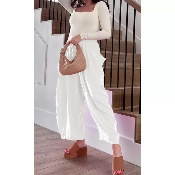 CHARTOU Boho Wide Leg Palazzo Pants for Women Casual Drawstring Pants Beach Flowy Summer Pants Gauze Lounge