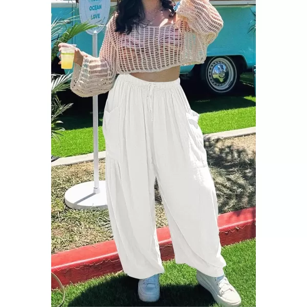 CHARTOU Boho Wide Leg Palazzo Pants for Women Casual Drawstring Pants Beach Flowy Summer Pants Gauze Lounge