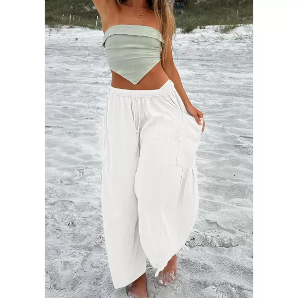 CHARTOU Boho Wide Leg Palazzo Pants for Women Casual Drawstring Pants Beach Flowy Summer Pants Gauze Lounge