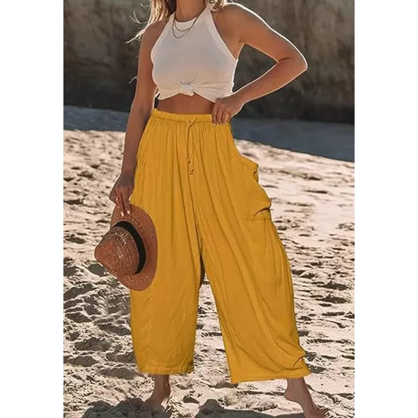 CHARTOU Boho Wide Leg Palazzo Pants for Women Casual Drawstring Pants Beach Flowy Summer Pants Gauze Lounge