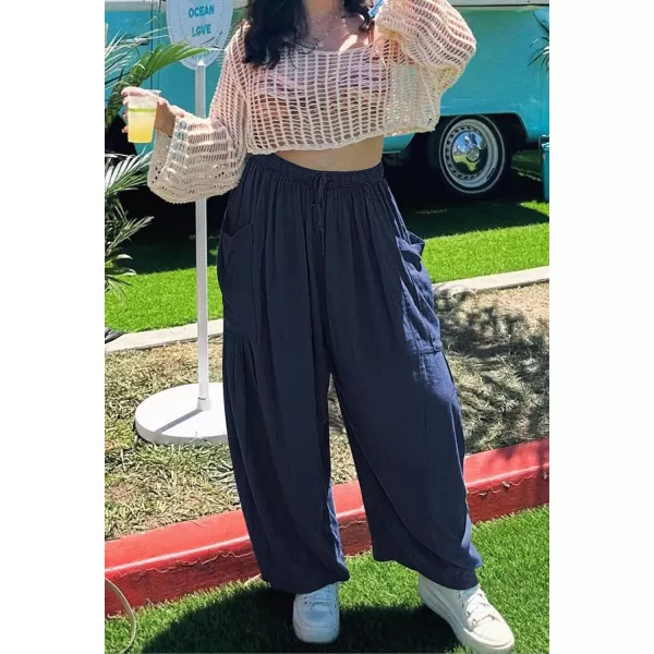 CHARTOU Boho Wide Leg Palazzo Pants for Women Casual Drawstring Pants Beach Flowy Summer Pants Gauze Lounge