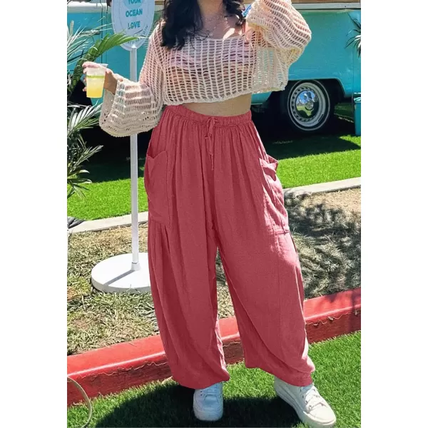 CHARTOU Boho Wide Leg Palazzo Pants for Women Casual Drawstring Pants Beach Flowy Summer Pants Gauze Lounge
