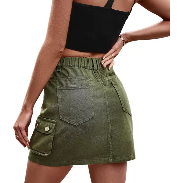 CHARTOU Denim Cargo Skirt for Women Jean Mini Skirt Skorts Wrap Short Skirt y2k Multi Pockets Elastic Waist