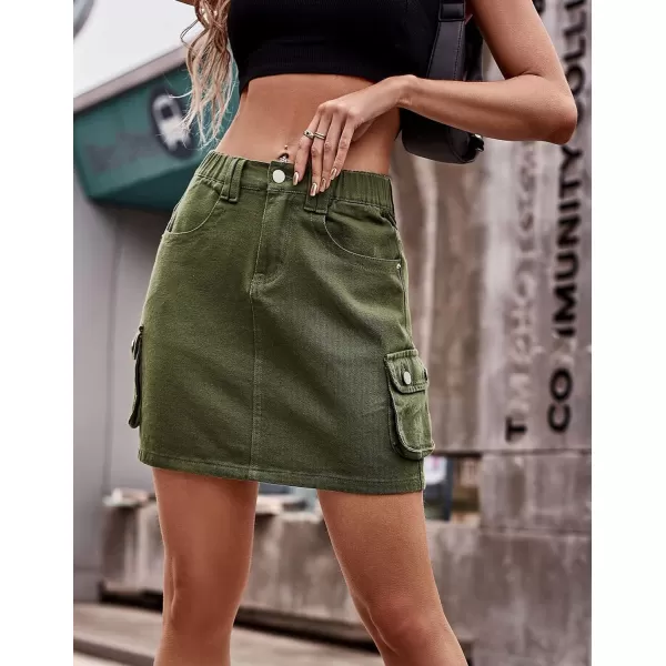 CHARTOU Denim Cargo Skirt for Women Jean Mini Skirt Skorts Wrap Short Skirt y2k Multi Pockets Elastic Waist