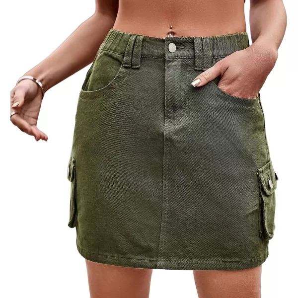 CHARTOU Denim Cargo Skirt for Women Jean Mini Skirt Skorts Wrap Short Skirt y2k Multi Pockets Elastic Waist