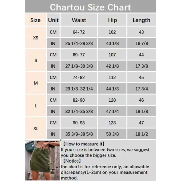 CHARTOU Denim Cargo Skirt for Women Jean Mini Skirt Skorts Wrap Short Skirt y2k Multi Pockets Elastic Waist