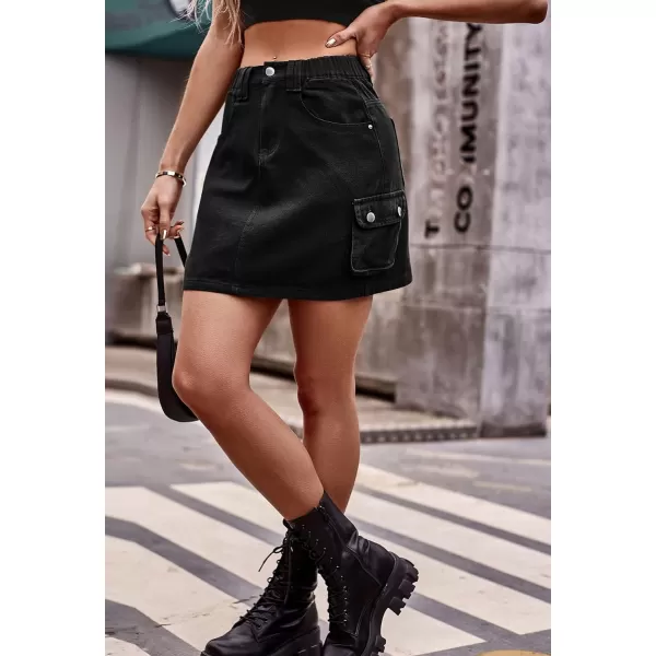 CHARTOU Denim Cargo Skirt for Women Jean Mini Skirt Skorts Wrap Short Skirt y2k Multi Pockets Elastic Waist