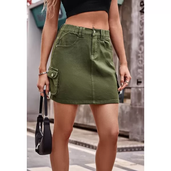 CHARTOU Denim Cargo Skirt for Women Jean Mini Skirt Skorts Wrap Short Skirt y2k Multi Pockets Elastic Waist