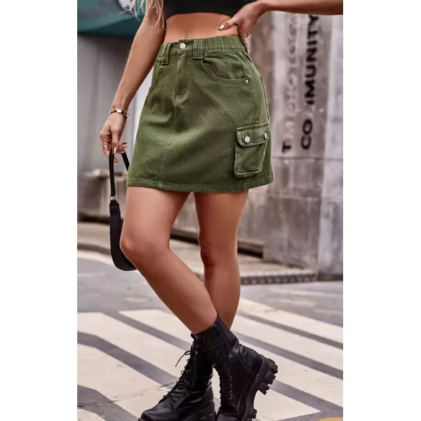 CHARTOU Denim Cargo Skirt for Women Jean Mini Skirt Skorts Wrap Short Skirt y2k Multi Pockets Elastic Waist