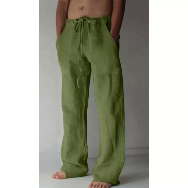 CHARTOU Men Casual Drawstring Cotton Linen Pants Beach Yoga Wide Leg Lounge Pants Palazzo Trousers Elastic Waist Loose Slacks