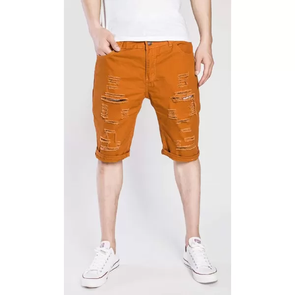 CHARTOU Men's Classic Fit Mid-Rise Distressed Ripped Knee-Length Washed Denim Shorts