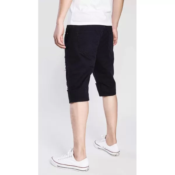 CHARTOU Men's Classic Fit Mid-Rise Distressed Ripped Knee-Length Washed Denim Shorts