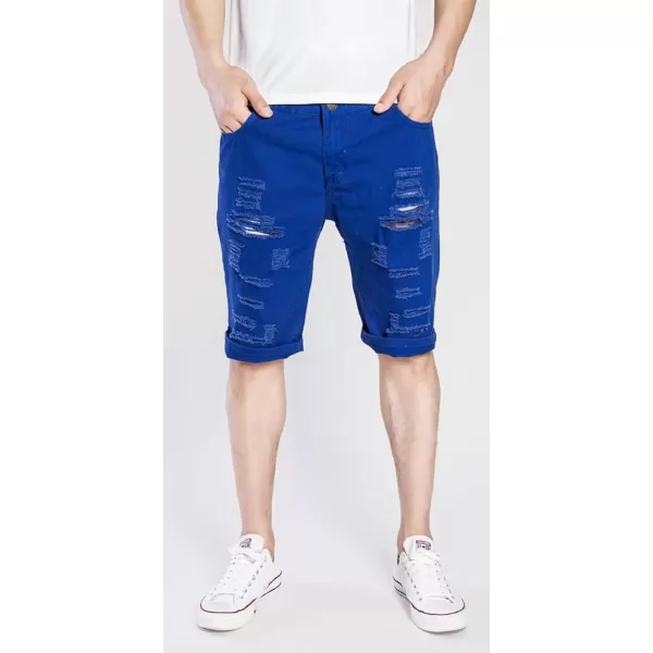 CHARTOU Men's Classic Fit Mid-Rise Distressed Ripped Knee-Length Washed Denim Shorts