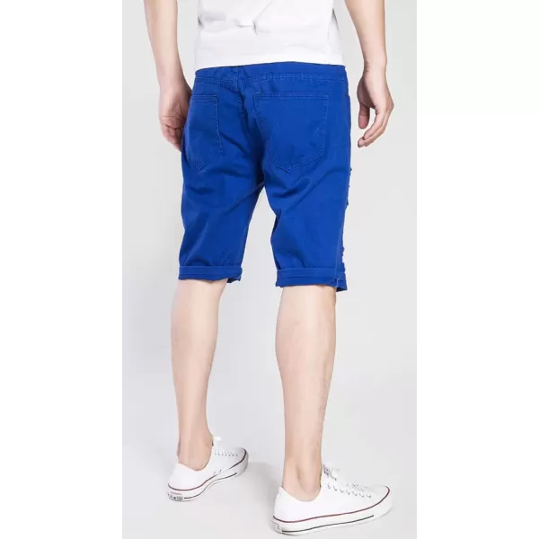 CHARTOU Men's Classic Fit Mid-Rise Distressed Ripped Knee-Length Washed Denim Shorts