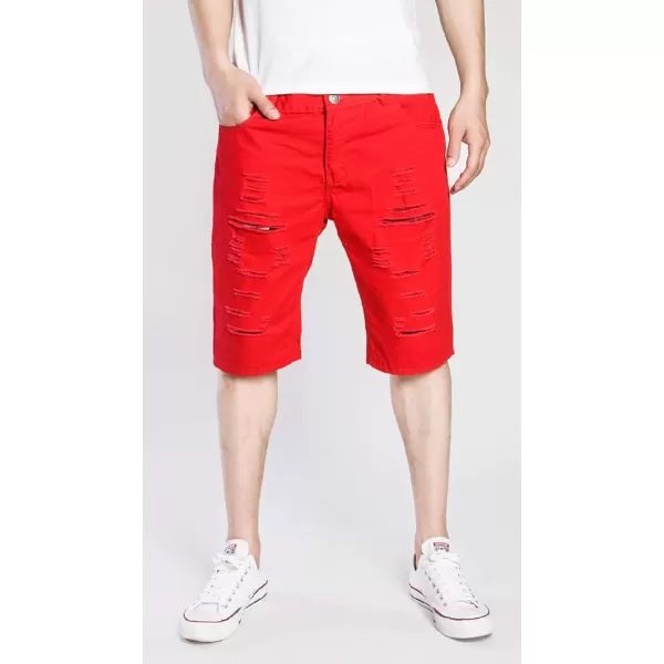 CHARTOU Men's Classic Fit Mid-Rise Distressed Ripped Knee-Length Washed Denim Shorts