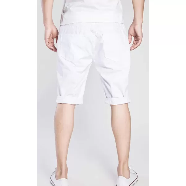CHARTOU Men's Classic Fit Mid-Rise Distressed Ripped Knee-Length Washed Denim Shorts