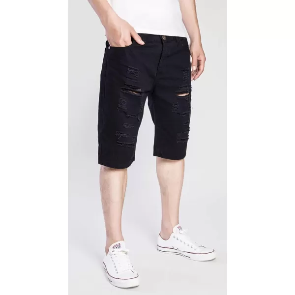 CHARTOU Men's Classic Fit Mid-Rise Distressed Ripped Knee-Length Washed Denim Shorts