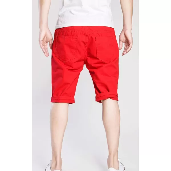 CHARTOU Men's Classic Fit Mid-Rise Distressed Ripped Knee-Length Washed Denim Shorts