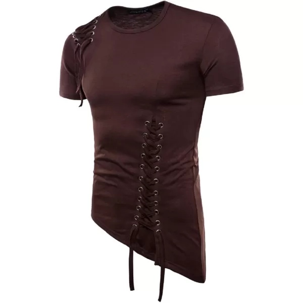 CHARTOU Men's Comfy Round Neck Asymmetrical Lace Up Short Sleeve Tee Shirt