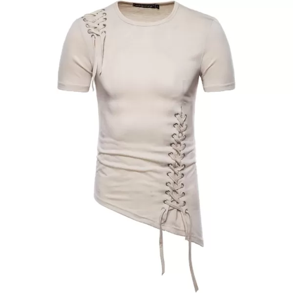 CHARTOU Men's Comfy Round Neck Asymmetrical Lace Up Short Sleeve Tee Shirt