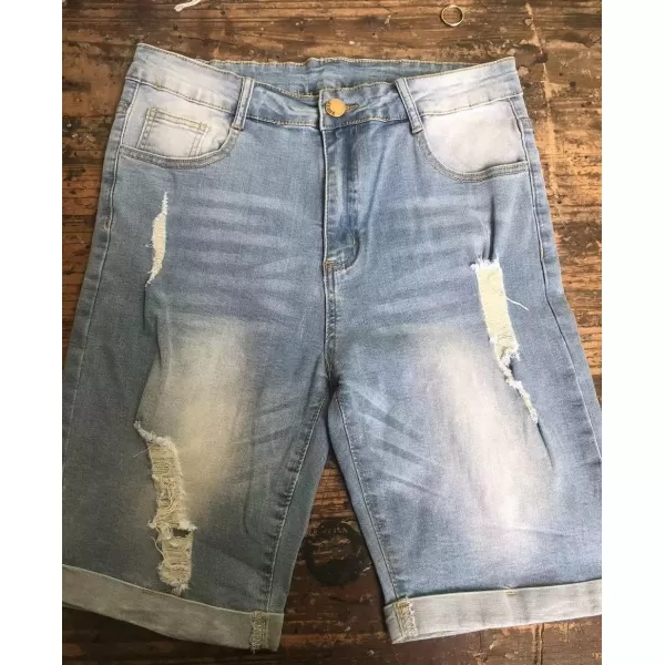 CHARTOU Men's Summer Mid-Rise Distressed Roll Up Cuffed Knee Length Denim Shorts