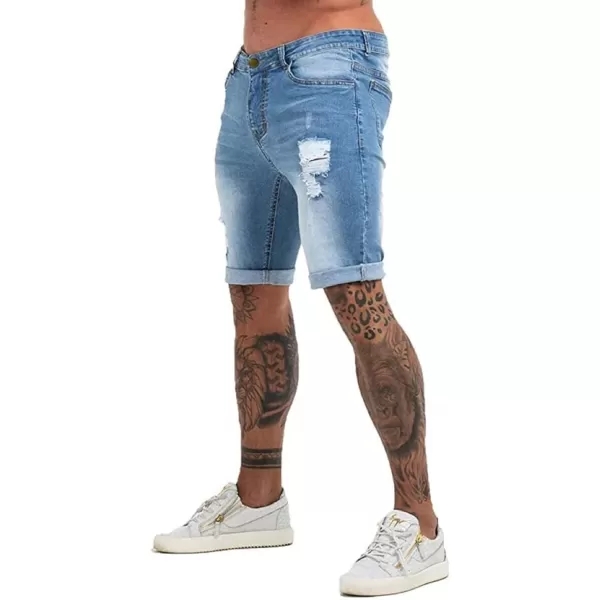 CHARTOU Men's Summer Mid-Rise Distressed Roll Up Cuffed Knee Length Denim Shorts