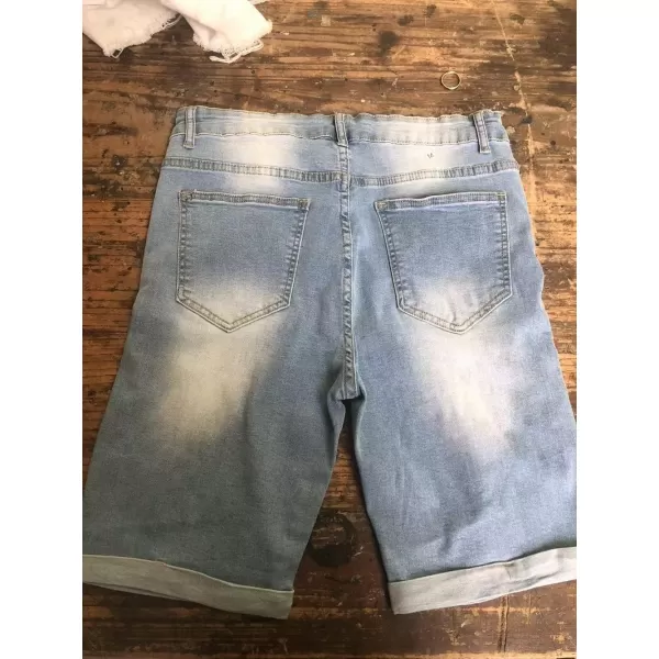 CHARTOU Men's Summer Mid-Rise Distressed Roll Up Cuffed Knee Length Denim Shorts