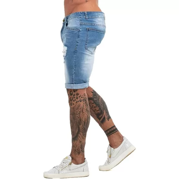 CHARTOU Men's Summer Mid-Rise Distressed Roll Up Cuffed Knee Length Denim Shorts