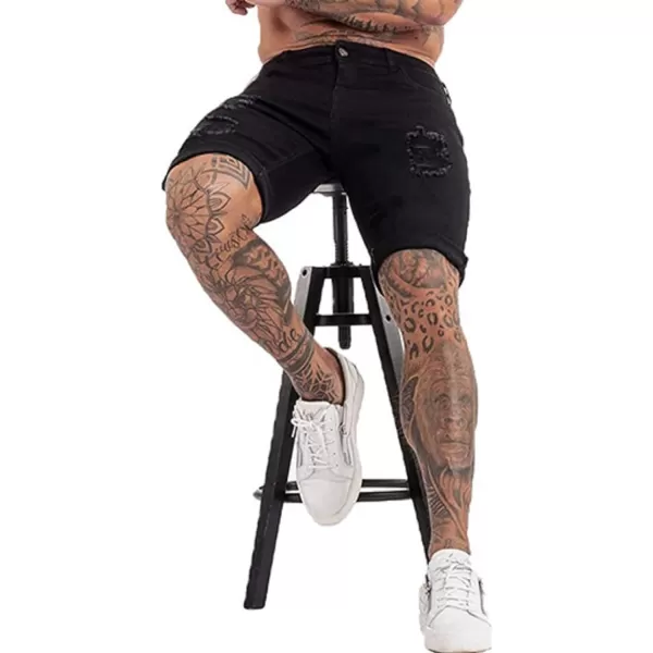 CHARTOU Men's Summer Mid-Rise Distressed Roll Up Cuffed Knee Length Denim Shorts