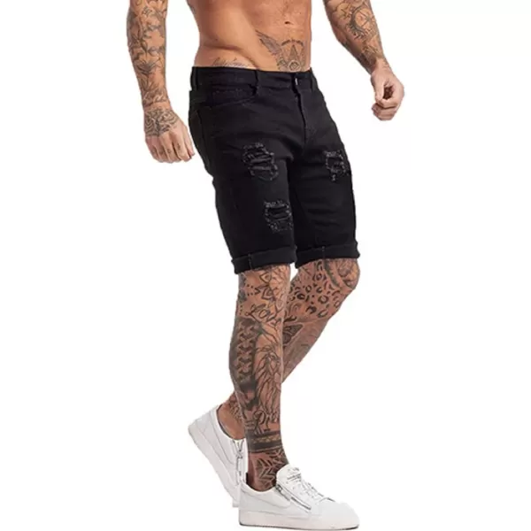 CHARTOU Men's Summer Mid-Rise Distressed Roll Up Cuffed Knee Length Denim Shorts