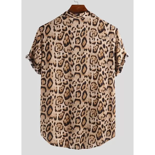 CHARTOU Men's Summer Spread Collar Short Sleeve Leopard Print Loose Fit Beach Shirt