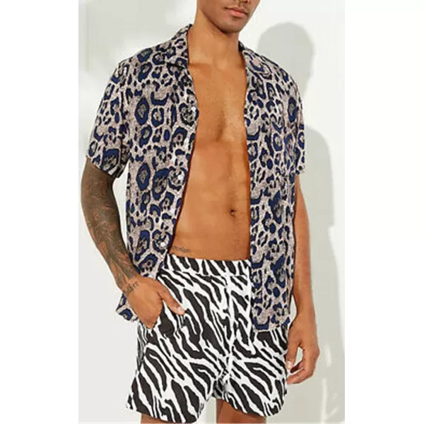 CHARTOU Men's Summer Spread Collar Short Sleeve Leopard Print Loose Fit Beach Shirt