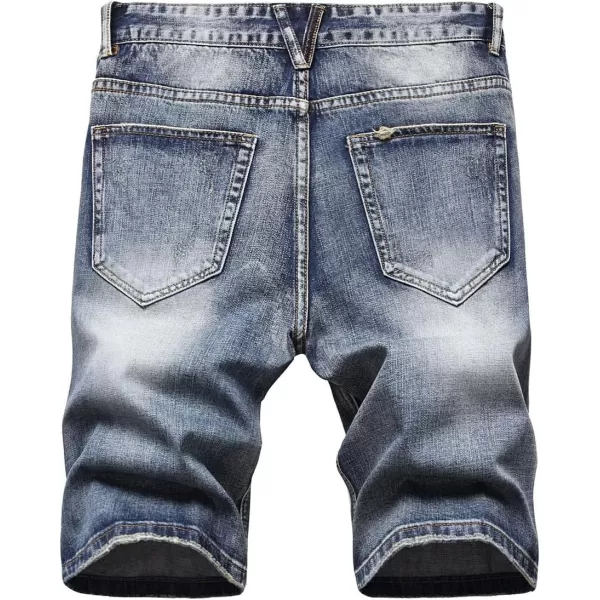 CHARTOU Men's Vintage Washed Distressed Broken Ripped Classic Fit Denim Jean Shorts with Holes