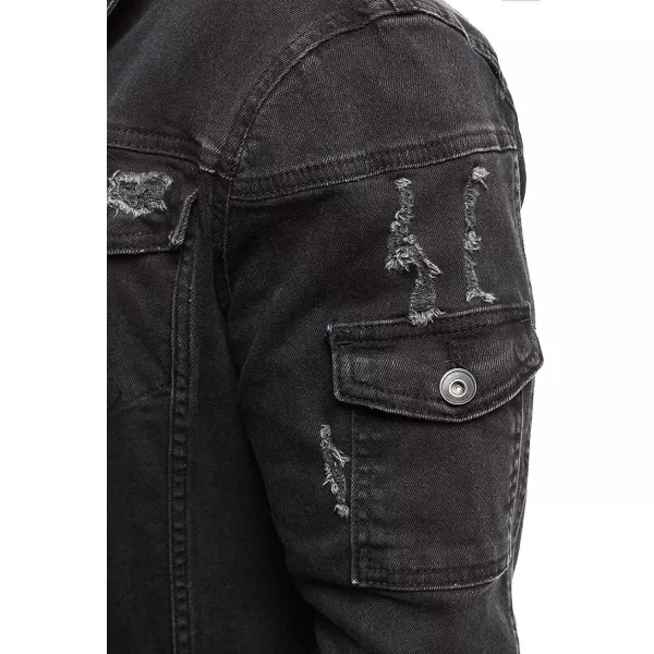 CHARTOU Men's Wash Distressed Ripped Button Down Long Denim Jean Jacket Overcoat