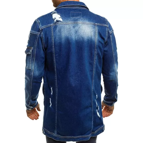 CHARTOU Men's Wash Distressed Ripped Button Down Long Denim Jean Jacket Overcoat