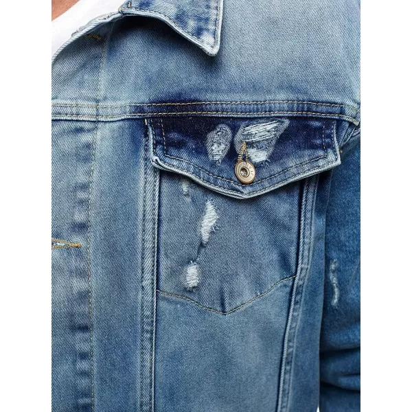 CHARTOU Men's Wash Distressed Ripped Button Down Long Denim Jean Jacket Overcoat
