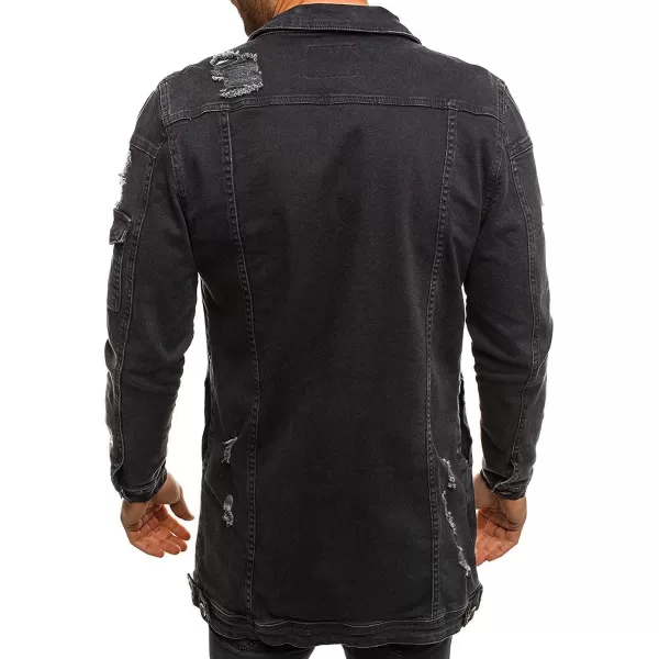 CHARTOU Men's Wash Distressed Ripped Button Down Long Denim Jean Jacket Overcoat