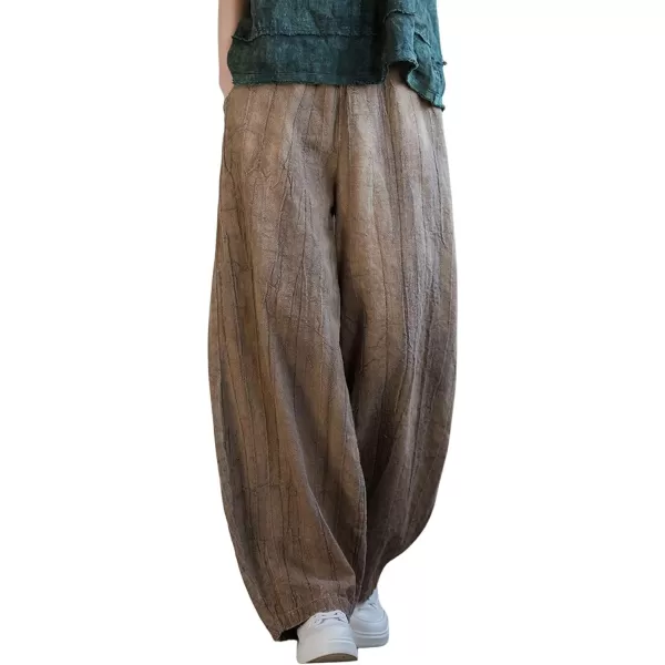 CHARTOU Vintage Cotton Linen Pants Women Wide Leg Pants Palazzo Pants Summer Lantern Beach Pants