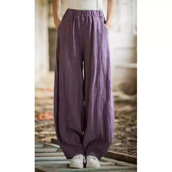 CHARTOU Vintage Cotton Linen Pants Women Wide Leg Pants Palazzo Pants Summer Lantern Beach Pants